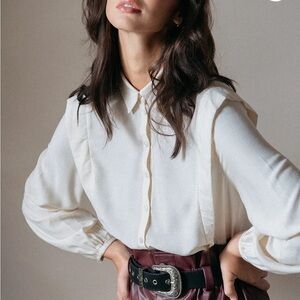 Grace & Mila Long Sleeve Button down Douceur Offwhite Minimalist Blouse Women SM
